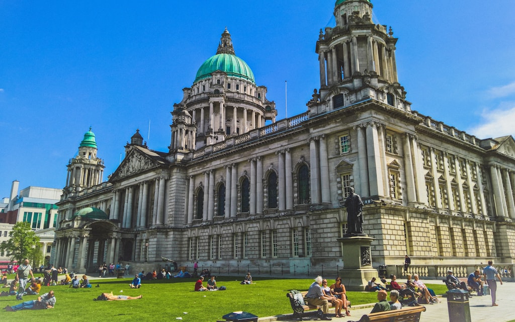 Belfast City Hall seen from the grounds on a clear day