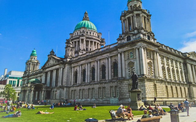 Belfast City Hall seen from the grounds on a clear day